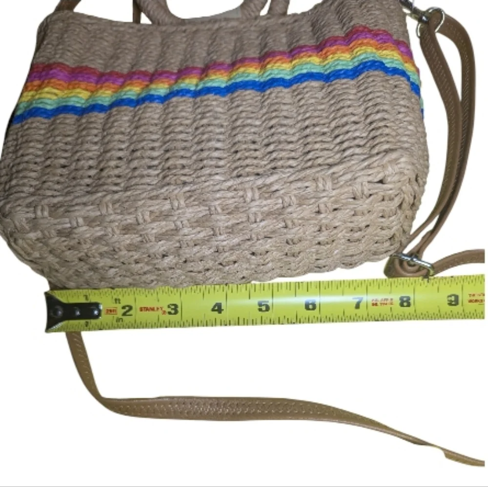 Collection 18 Woven Crossbody Bag Snap Closure Multicolor Stripe Brown